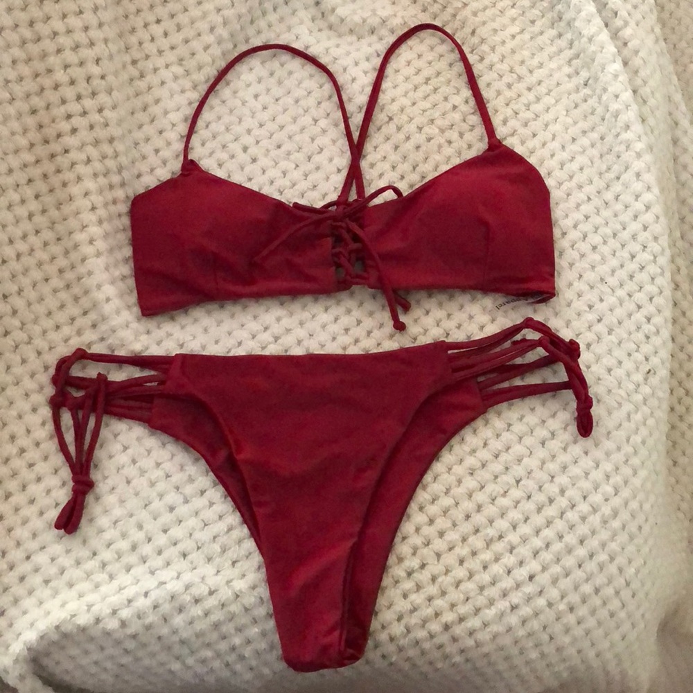 Burgundy L/XL Bikini Top & Bottom C Apparel